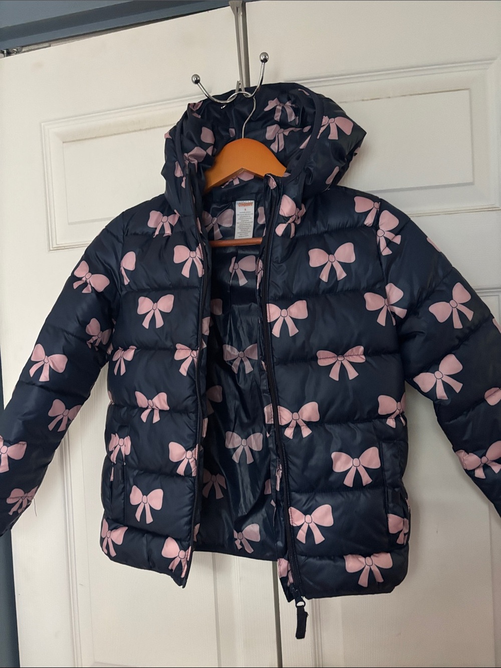 Gymboree Navy Puffer Jacket with Pink Bow Print